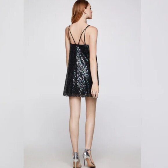 BCBG LIKE NEW black sequin strappy slip mini dress size M - Picture 2 of 6